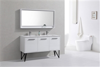 KB60-GW KubeBath Bosco60" Gloss White Modern Bathroom Vanity w/ Quartz Countertop - Double Sink