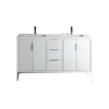 KD9960-GW Divani 60'' Gloss White Double Sinks Vanity W/ Quartz Counter Top