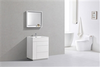 KFM30-GW 30" Milano Gloss White Floor Mount Modern Bathroom Vanity