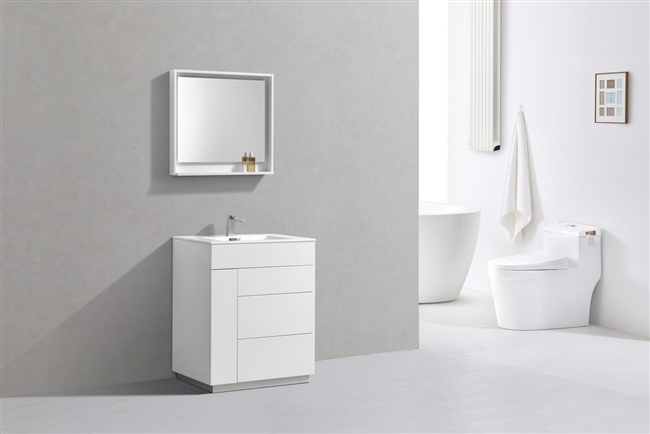 KFM30-GW 30" Milano Gloss White Floor Mount Modern Bathroom Vanity