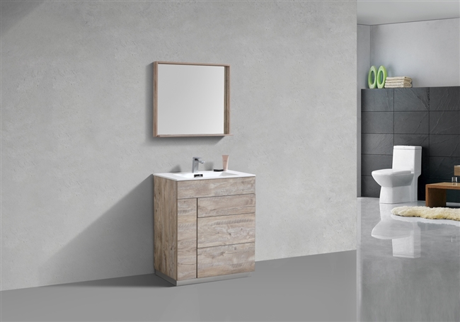 KFM30-NW 30" Milano Nature Wood Floor Mount Modern Bathroom Vanity