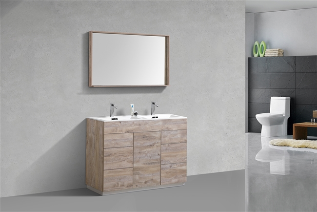 KFM48D-NW 48" Milano Nature Wood Floor Mount Modern Bathroom Vanity - Double Sink