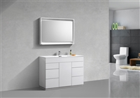 KFM48S-GW 48" Milano Gloss White Floor Mount Modern Bathroom Vanity - Single Sink 