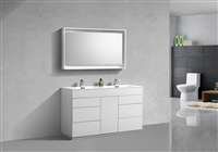 KFM60D-GW 60" Milano Gloss White Floor Mount Modern Bathroom Vanity - Double Sink