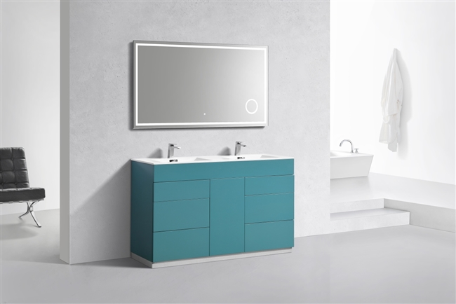 KFM60D-TG 60" Milano Teal Green Floor Mount Modern Bathroom Vanity - Double Sink