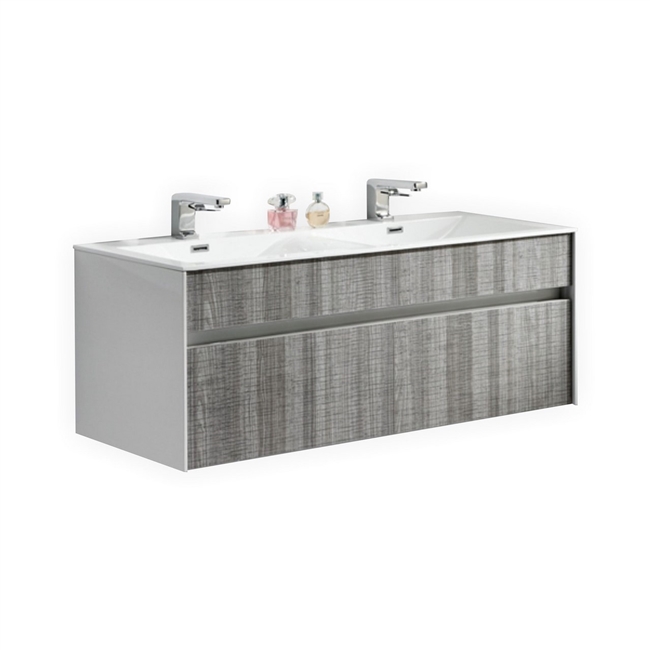 S1200DHGASH Fitto 48" Double Sink Ash Gray Wall Mount Modern Bathroom Vanity