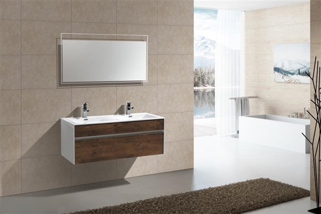 S1200DRW Fitto 48" Double Sink Rosewood Wall Mount Modern Bathroom Vanity