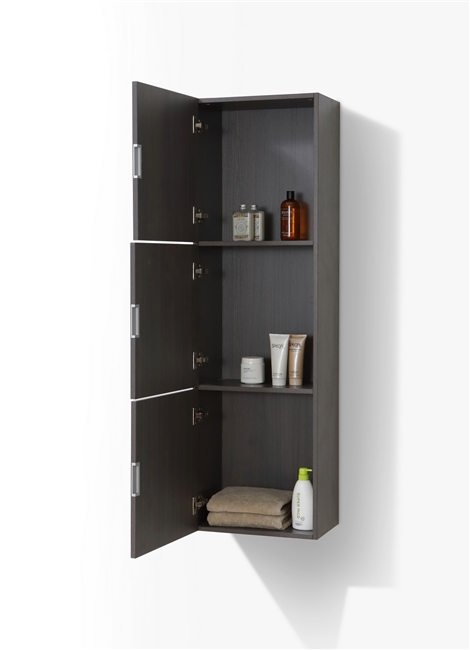 SLBS59-HGGO Bliss High Gloss Gray Oak Bathroom Linen Cabinet w/ 3 Large Storage Areas-