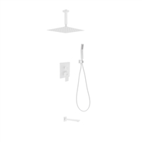 WH-CR300HHTF3V Aqua Piazza Shower Set w/ 12" Ceiling Mount Square Rain Shower, Handheld and Tub Filler - White
